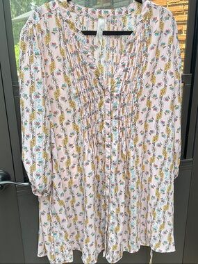 Melissa McCarthy Pink Floral Striped Pintuck Blouse